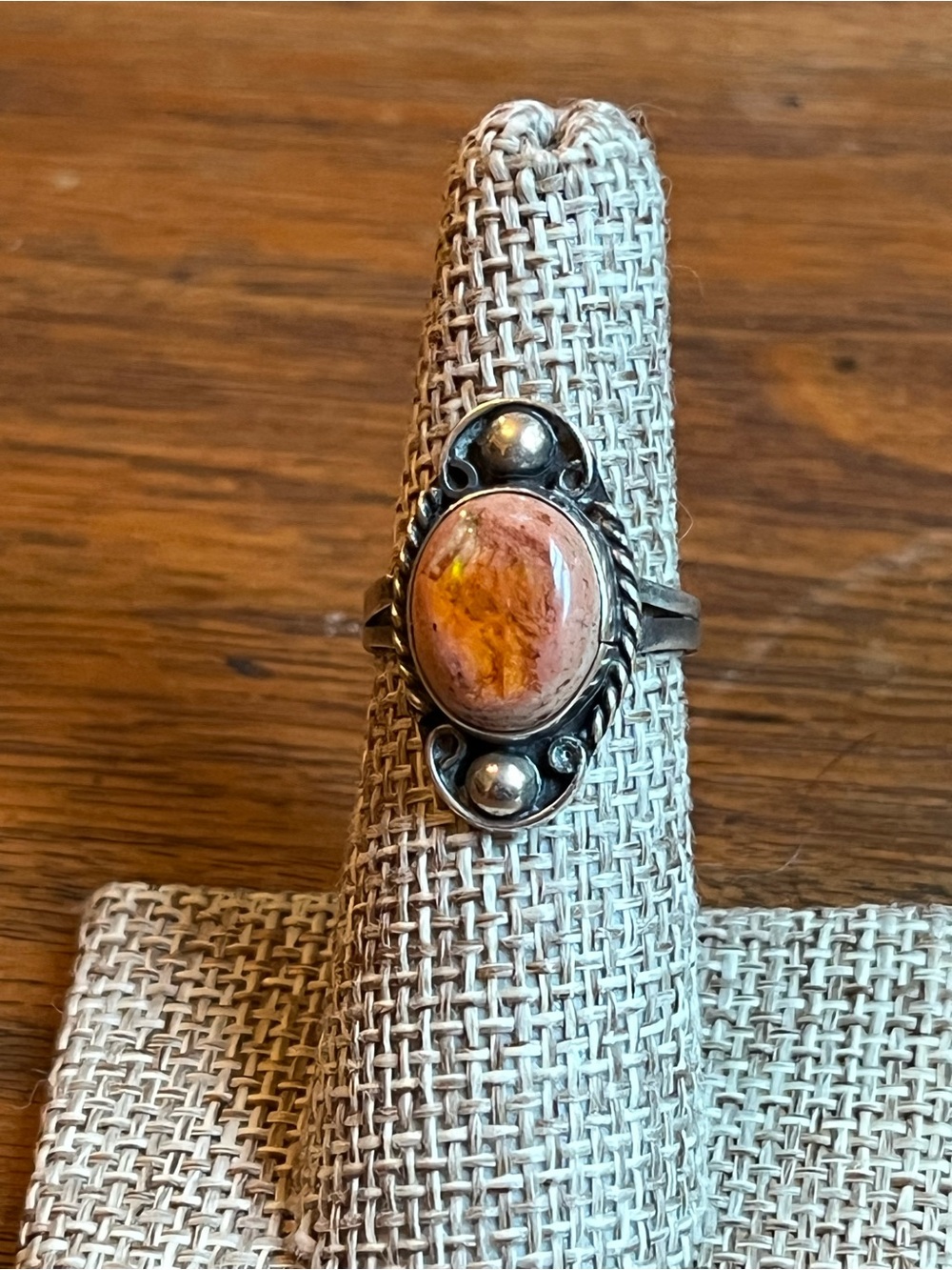 Vintage Native American Sterling Silver Amber Oval Ring